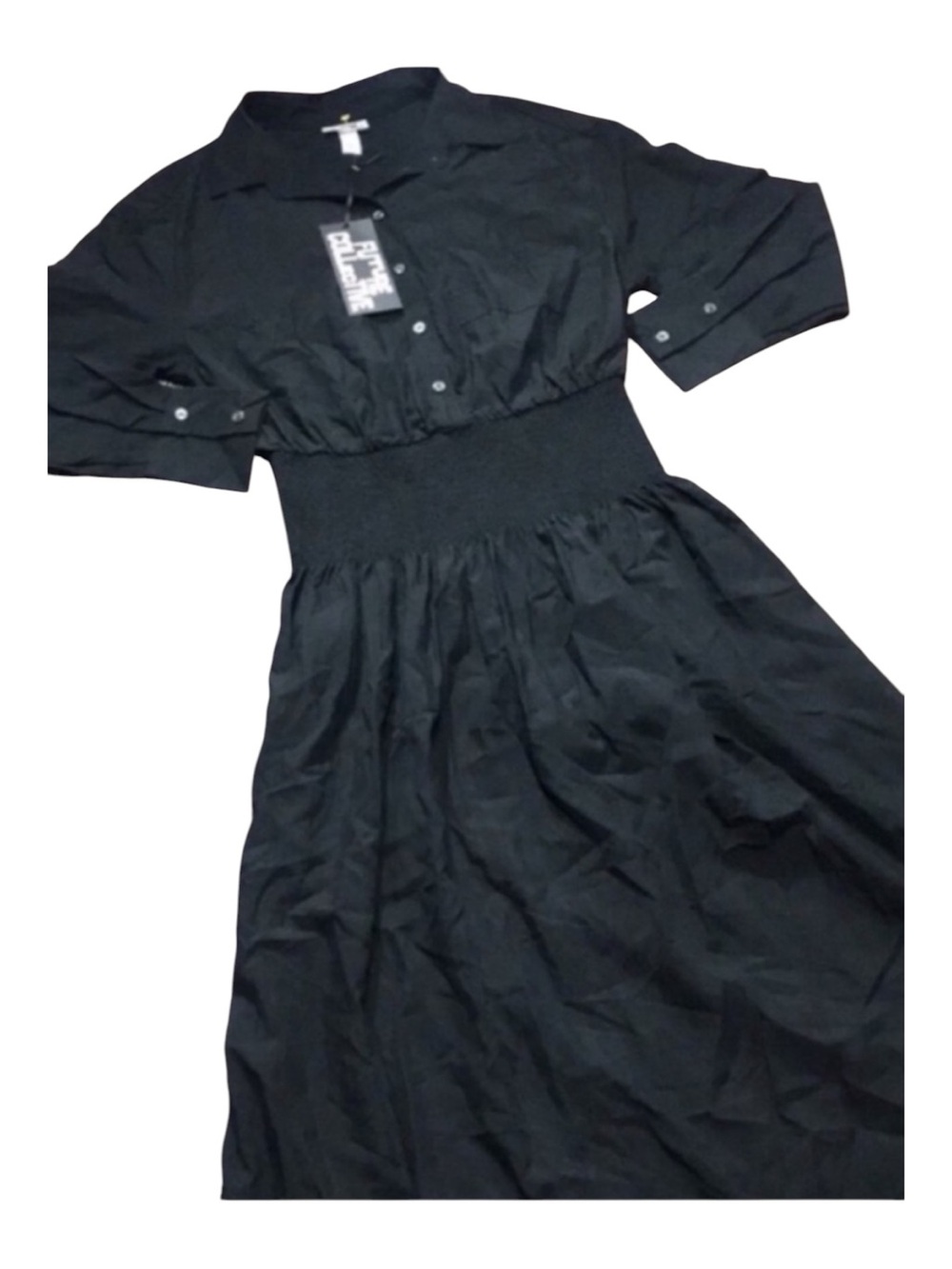 Future Collective - NWT - Long-Sleeve Black Smocked-Waist Midi Dress - Picture 2 of 3